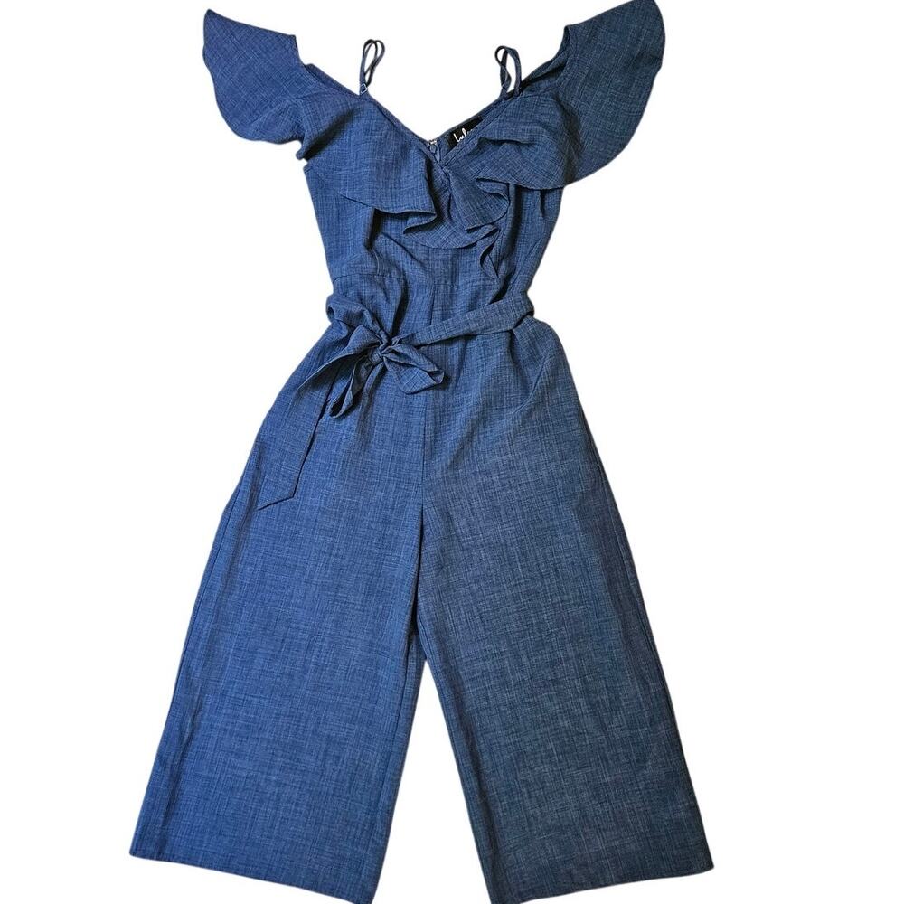Lulus Lost in Love Ruffle Cropped Wide Leg Jumpsuit Sz Small